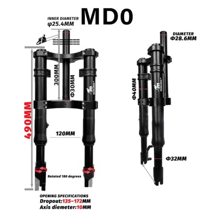 Suspensão dianteira Monorim MD0 Air Hydraulic 490mm x 165mm  - 3 
Compatibilidade: para montagens compativeis com a forquilha Mo