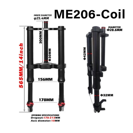 Sospensione anteriore Monorim ME206 Dual Air version 565mm x 206mm  - 1 Compatibilita: upgrade sospensione anteriore Monorim ME2