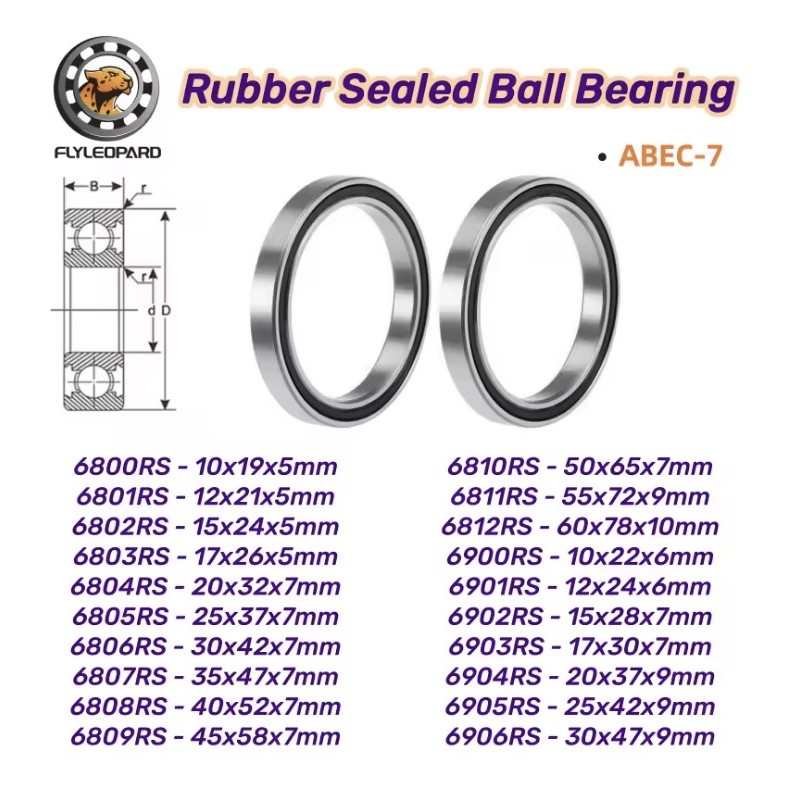 Sett med 2 forseglede RS-kulelagre ABEC 7 - 6810RS, 6800RS, 6801RS, 6802RS, 6803RS, 6804RS, 6805RS  - 2 Passer etter referanse t